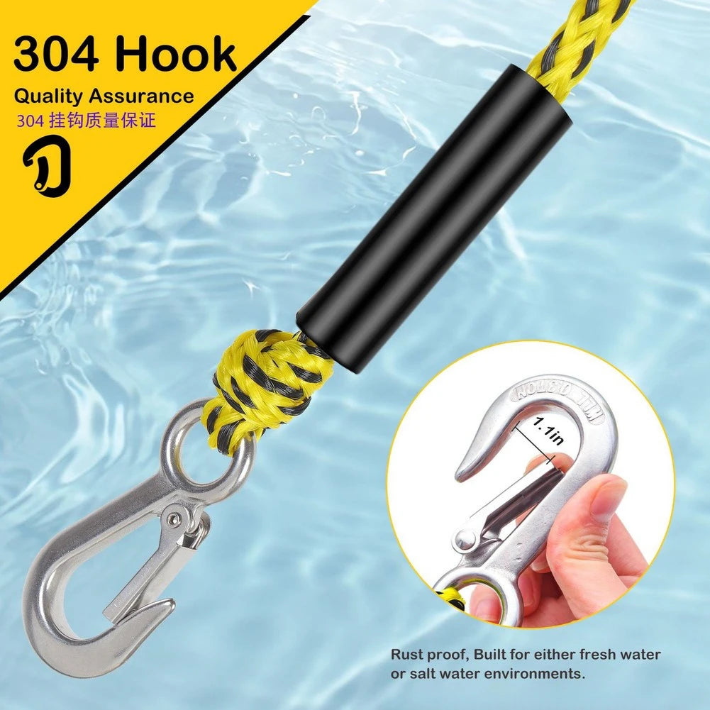 Water Sports Tow Rope with Dual Hook Pulley System for Kayak Surfboard and Raft Towing up to 4800 lbs Breaking Strength