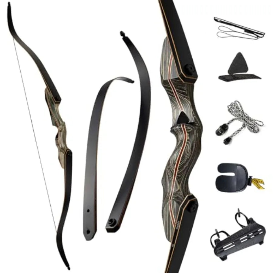 60 Takedown Recurve Bow Set Traditional Wooden Bow with Laminated Limbs Right Left Hand for Adults Youth Archery Hunting Target