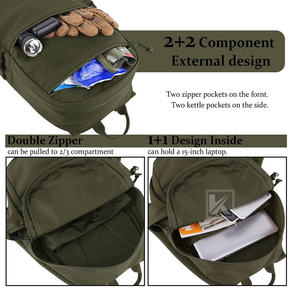 KRYDEX 14L 500D Tactical Daypack Outdoor Hiking EDC Backpack Bag Travel Lightweight Waterproof Backpack