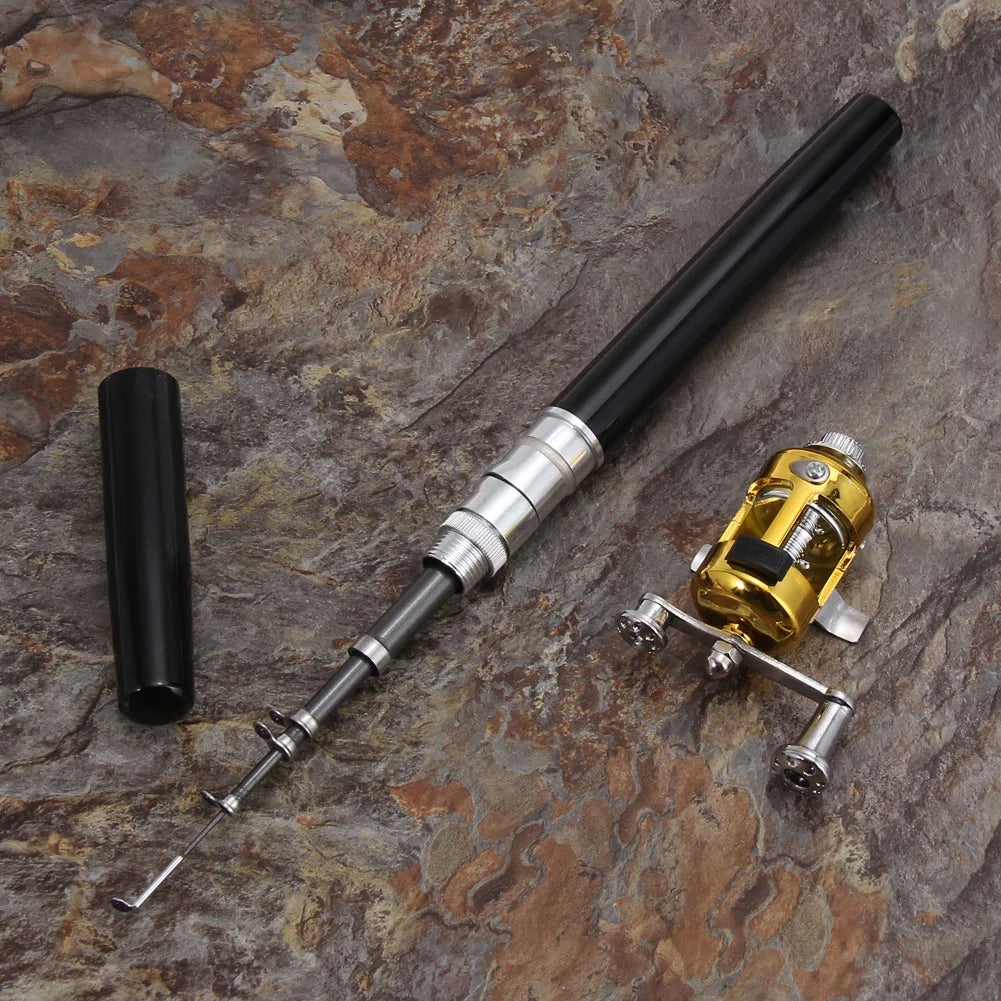 Fishing Rod Reel Combo Set Mini Telescopic Pocket Pen Fishing Rod Pole Pen Fishing Pole Kit for Outdoor River Lake Fishing