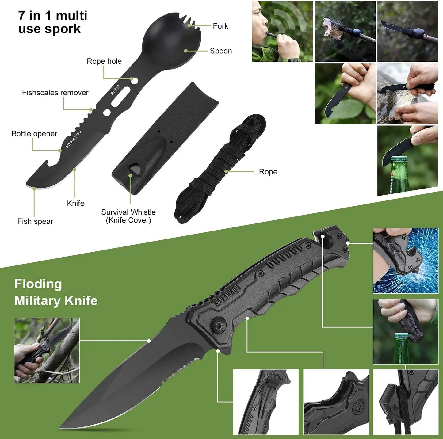 16 Pcs Survival Kit, Camping Gear & Equipment, Stocking Stuffers for Men, Outdoor Adventure Christmas Gifts
