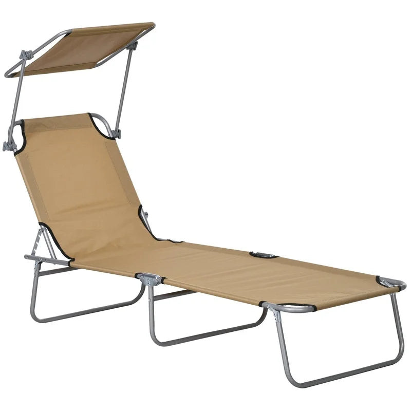 Outsunny Adjustable Folding Lounge Chair with Sun Shade for Beach Camping Backyard Use