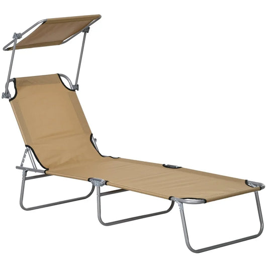 Outsunny Adjustable Folding Lounge Chair with Sun Shade for Beach Camping Backyard Use