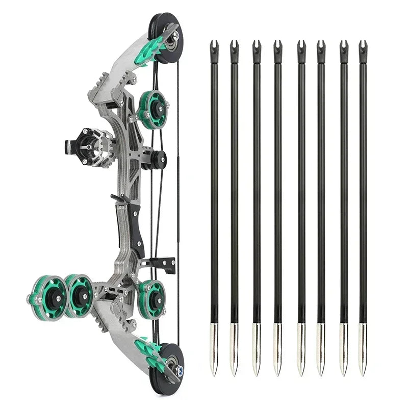 Mini Compound Bow 11-inch 10lbs Stainless Steel Pocket Bow with 4/8pcs Arrows Compact Portable Design for Sports Shooting Entertainment Gift Beginner Target Practice Indoor Outdoor Archery Accessories