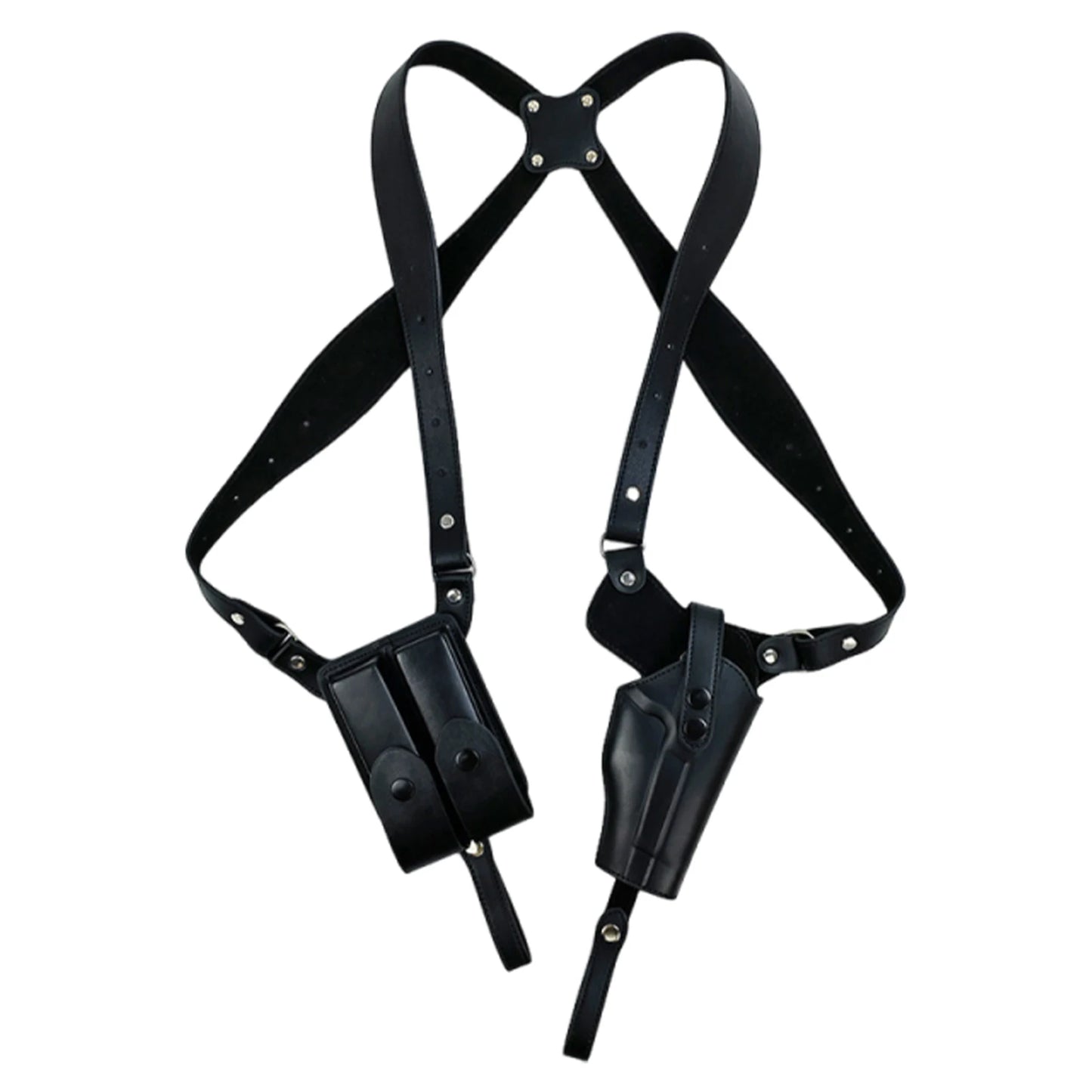 Leather General Vertical Gun Holster with Double Magazine Pouch Forearm Hidden Shoulder Holster Universal Fit for Most Pistols