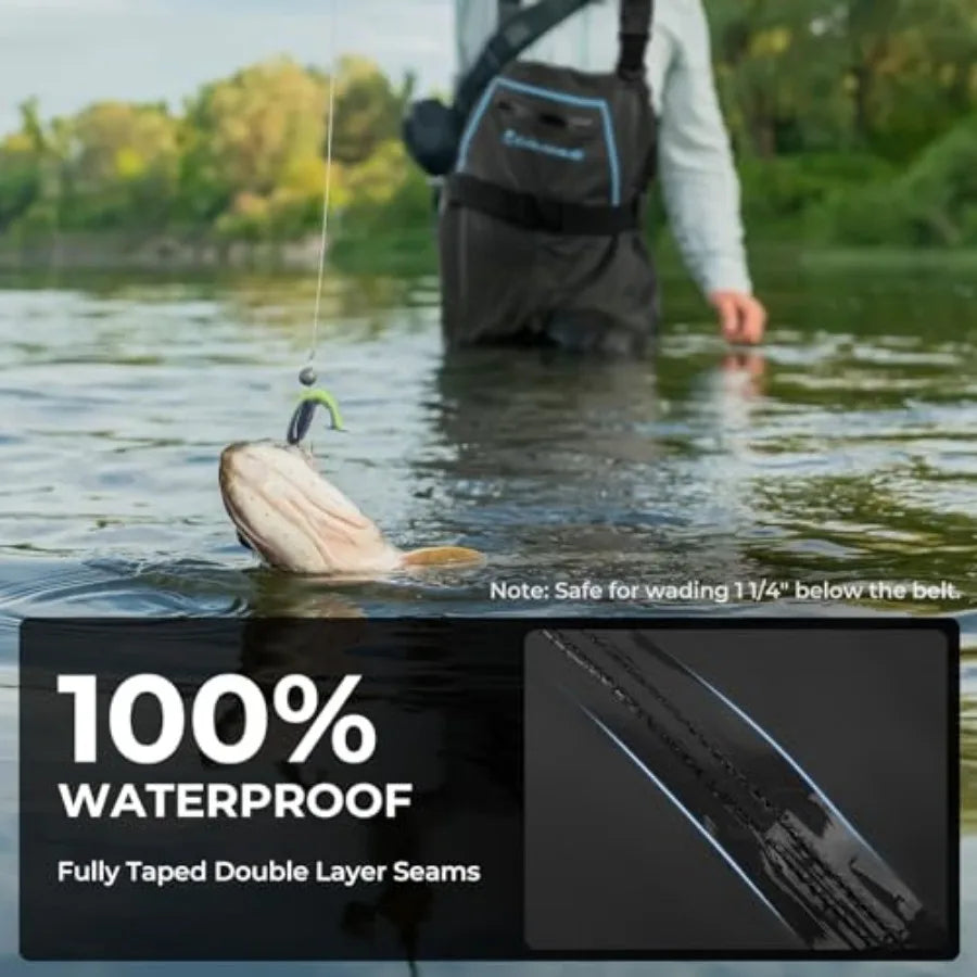 WaveWalker Fishing Waders for Men and Women, 100% Waterproof PVC Waders with Slip-Resistant Boots, Tear-Resistant Nylon