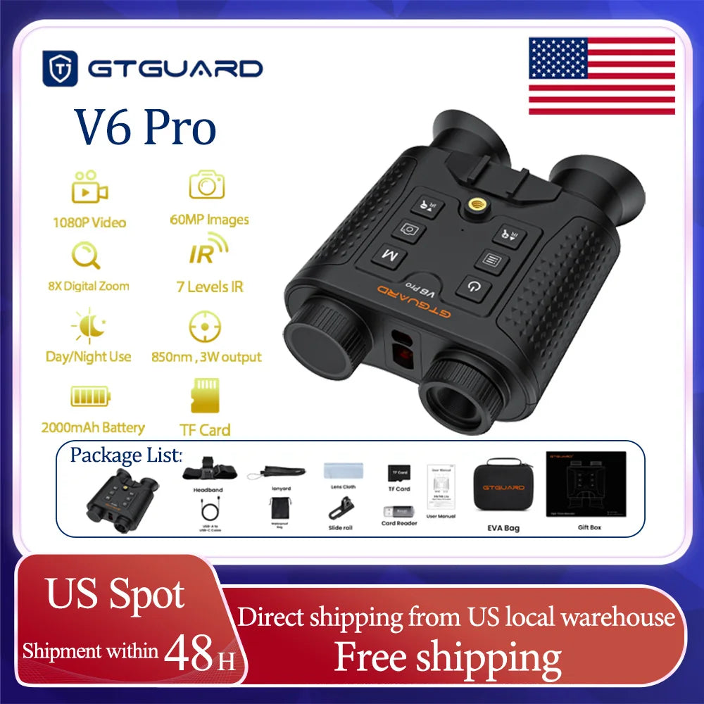 Gtguard V6 Pro Night Vision Binoculars Designed For Outdoor Enthusiasts Hunters And Explorers Features 1080p Hd Video Recording And Photography Day And Night Use Accurately Measures Targets Within 600 Meters With Rapid Respon