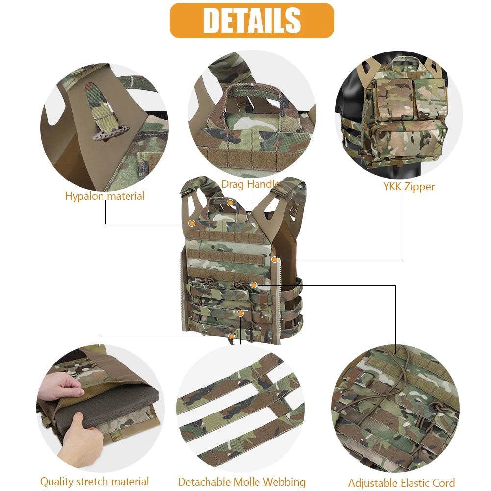 500D Nylon Tactical Vest Jumpable Plate Carrier MOLLE Front Flap Panel Backpack Hunting Ranger Green Camo Men's Vest