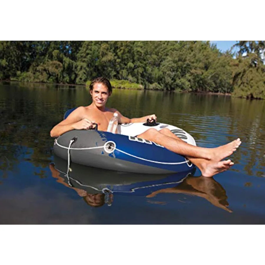 1 Person Inflatable Floating Tube for Lake Pool Ocean Raft in Blue with 7 Pack Lightweight Durable Material Easy to Inflate and