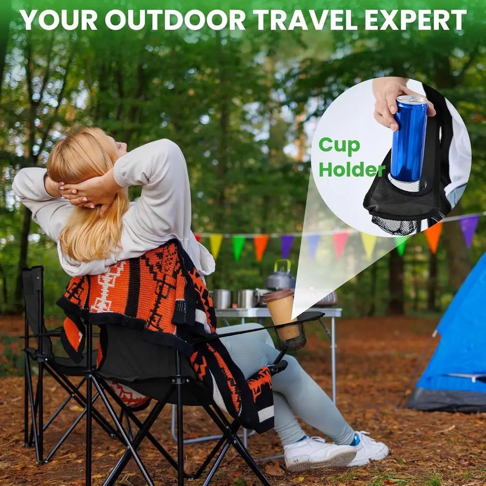 2 Pack Lightweight Folding Camping Chairs, Outdoor Lawn Beach Chair with Cup Holder & Carry Bag, Ideal for Travel, Picnic, Backy