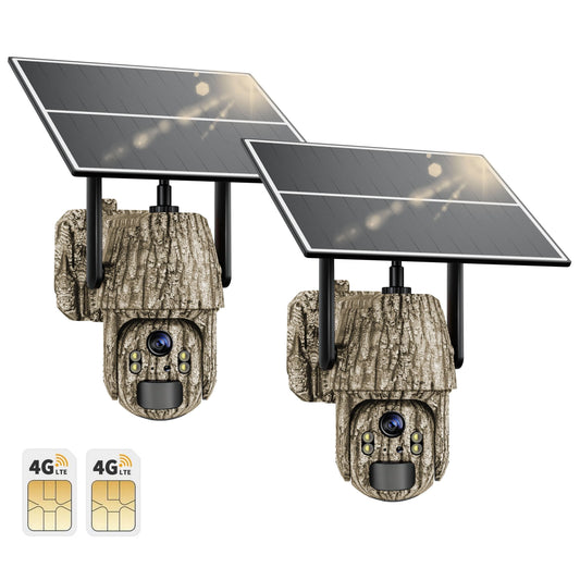 2 Pack 4G LTE Cellular Trail Cameras, Supports Cellular Data Plan, 360°Full View Live Video, 2K HD Game Camera with Solar Power,