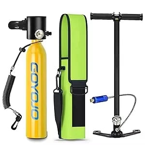 GOYOJO Mini Scuba Tank 0.5L with Hand Pump, Portable Diving Tank Up to 12 Minutes Breathe, Lung Tank Kits with 3000 PSI Max Pressure for Underwater Breathing Training Reusable Pony Bottle