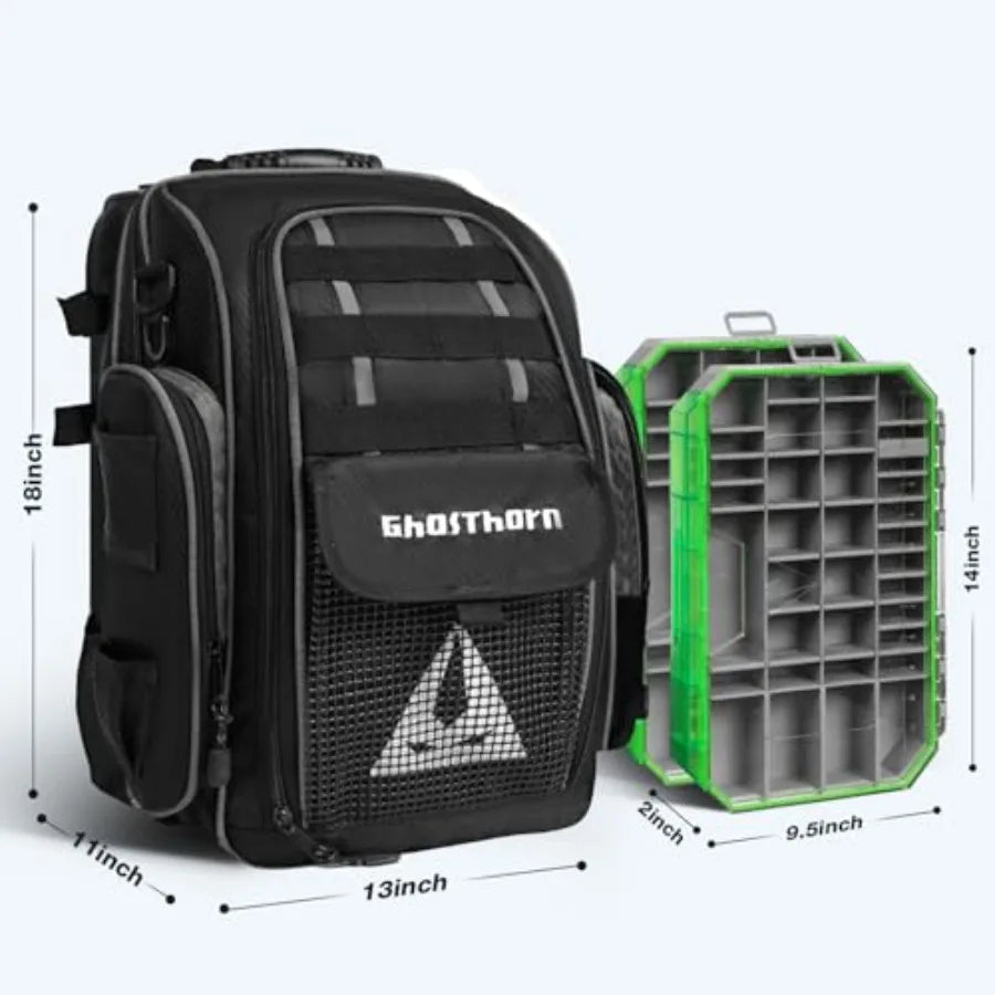 Fishing Backpack 2 * 3700 Tackle Boxes 40L Waterproof Tackle Backpack with Rod Holders Large Outdoor Storage Tackle Bag for Fis