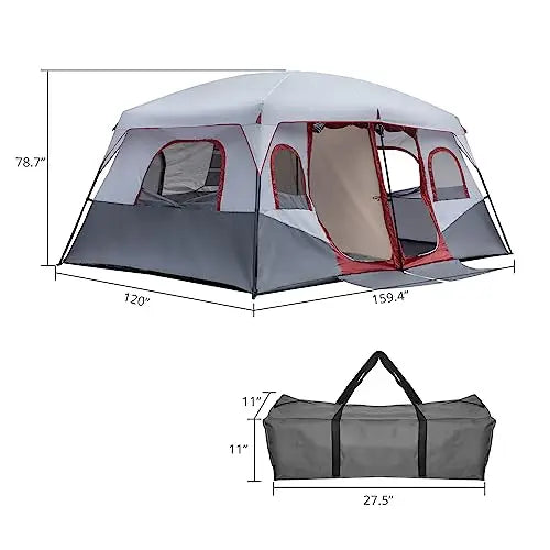 10-Person Waterproof Windproof Camping Tent With Two Doors And Separate Rooms