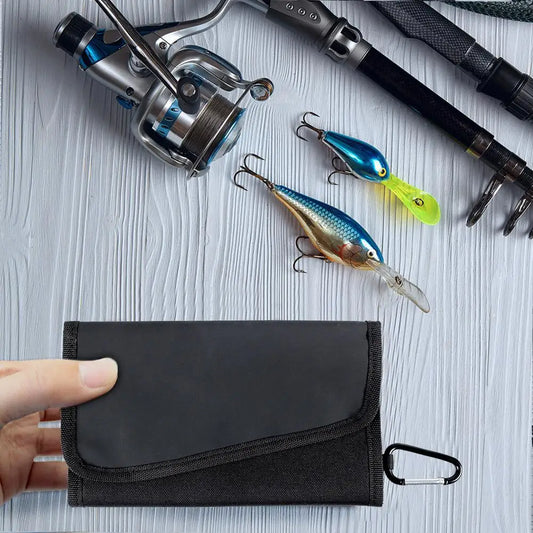 Fishing Tackle Binder w/ Carabiner Waterproof 6-Pocket Wallet for Soft Lure Bait