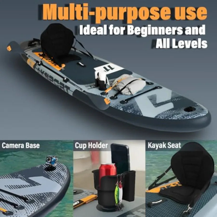 Inflatable Stand-Up Paddle Board for outdoor water sports, PVC material, blue-gray color, extra wide 34 non-slip deck with upgr
