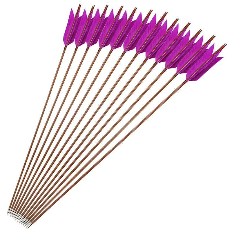 Turkey Feather Bamboo Arrows 6/12pcs 33.4" OD 8mm Slotted Nock Precision Balanced Shaft for Traditional Compound Recurve Bow Hunting Shooting Practice Archery Accessories