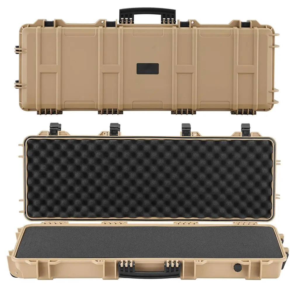 Lockable Rifle Case with Wheels, 40' Waterproof Gun Storage, Pre-cut Foams, Khaki