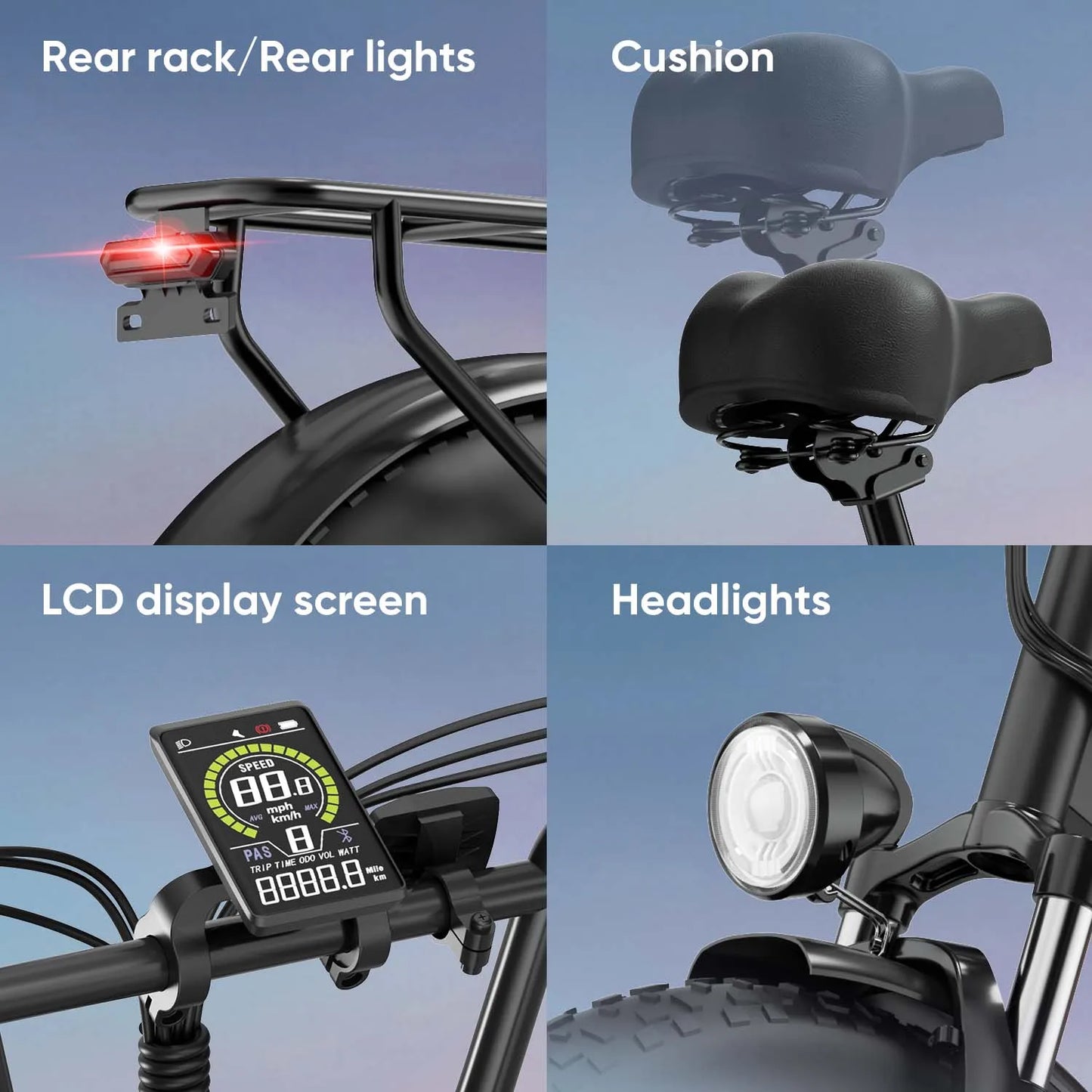 URLIFE E20PRO 20"×4 Fat Tire Ebike Adults 1500W 48V 15.6Ah Battery Front Suspension LCD Display All-Terrain Electric Bicycle