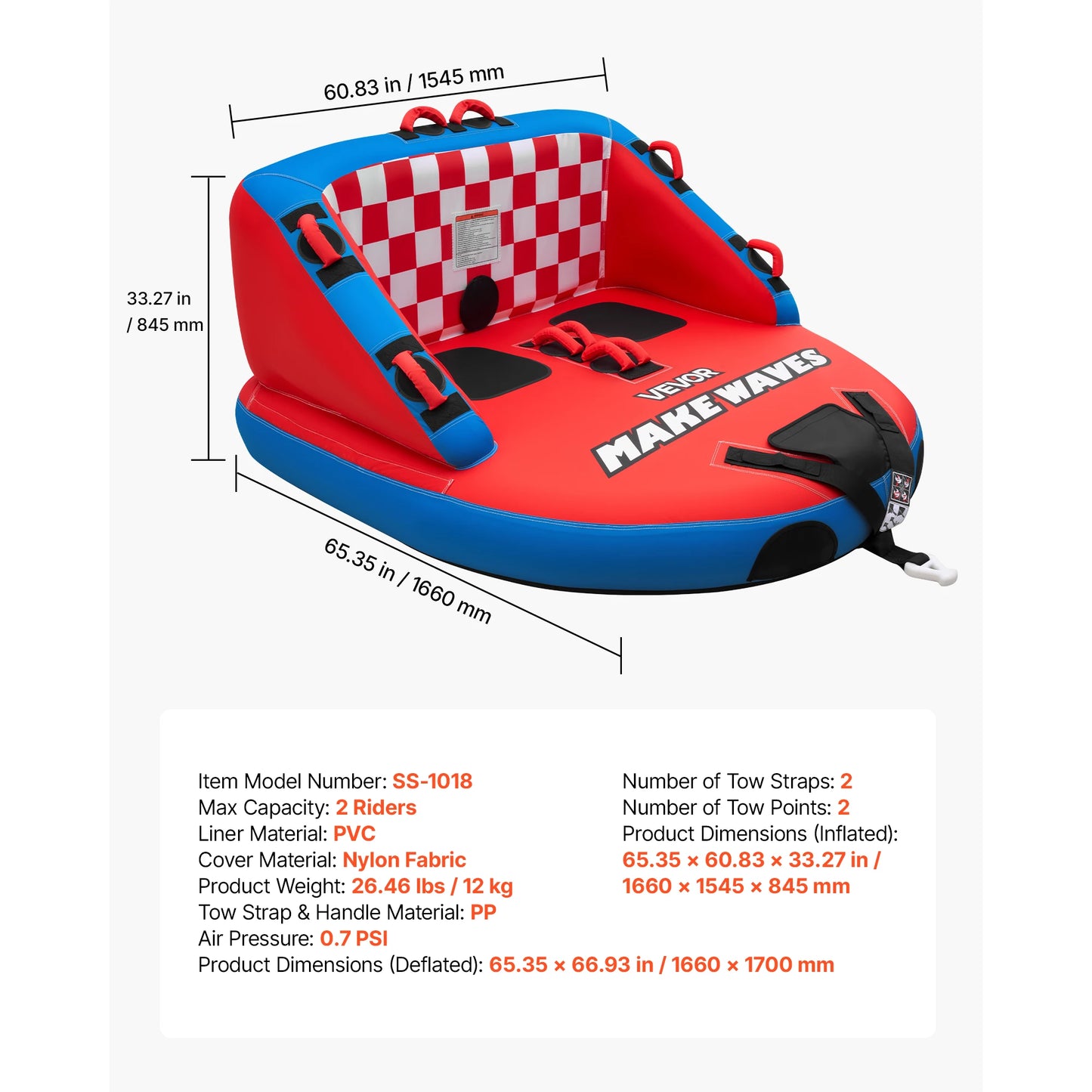 Towable Tubes for Boating 2/3/4-Rider 340/510/680 lbs Water Sports Boating Tubes-with Full Nylon Cover Dual Tow Points
