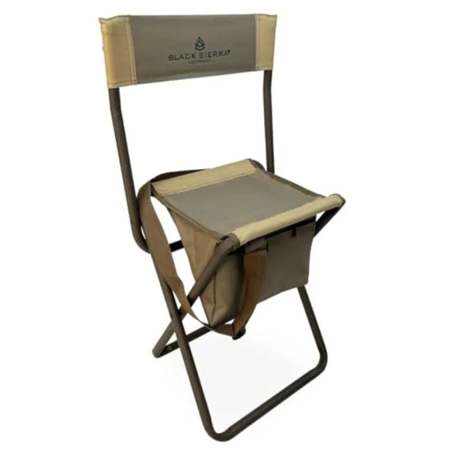 Black Sierra Folding Hunting Stool w/Under Seat Storage Pouch and Carry Strap, Lightweight Portable Hunt Chair w/Backrest, Heav