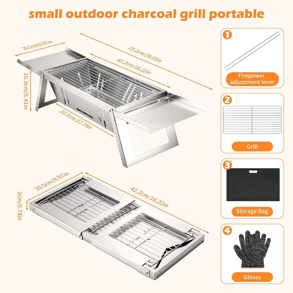 Compact Foldable Charcoal Grill with 4 Level Heat Control Portable Outdoor BBQ for Camping Picnic Garden Travel