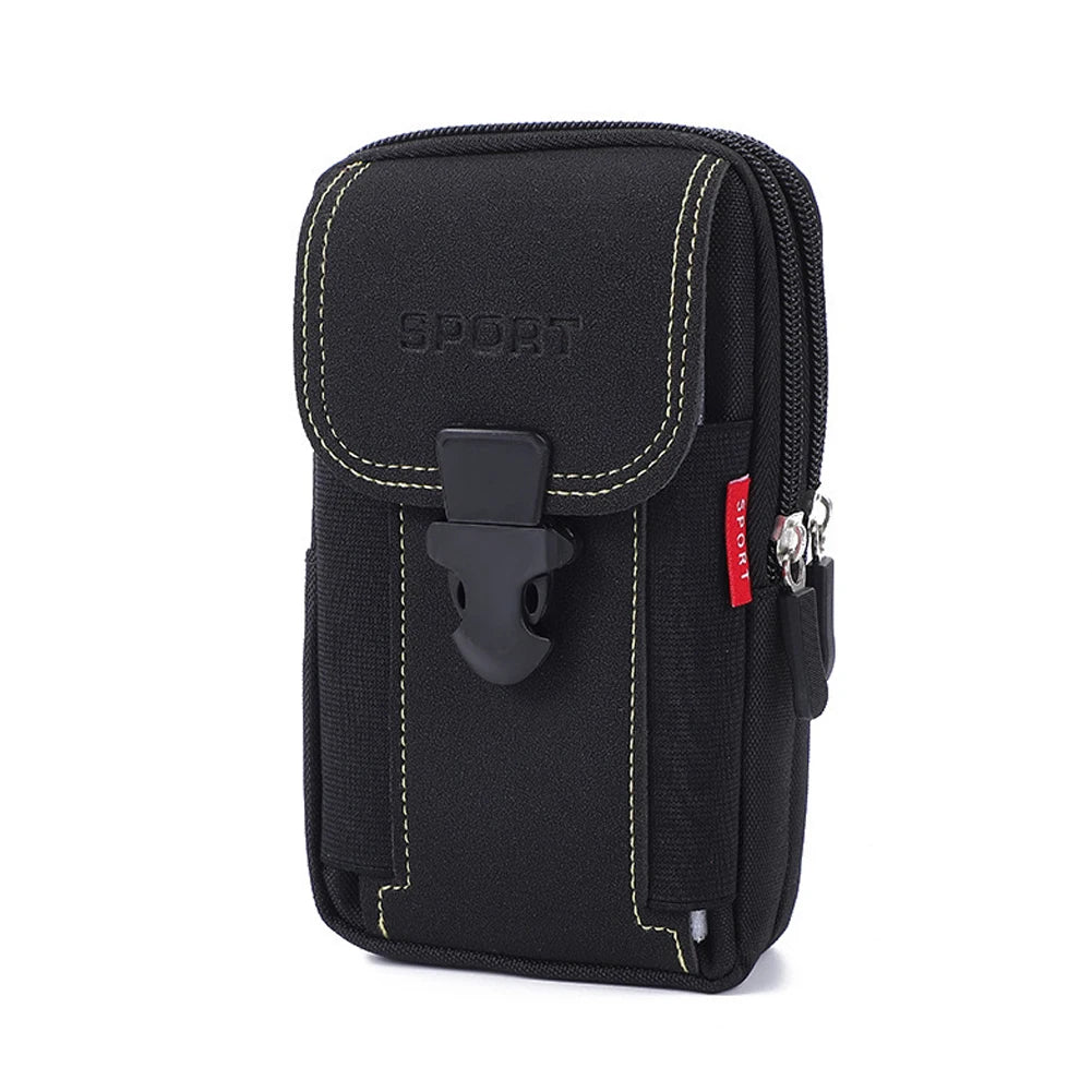 Multi-zipper Men Canvas Waist Belt Bum Bag Running Pouch Travel Camping Bags Casual Portable Mobile Phone Pouches