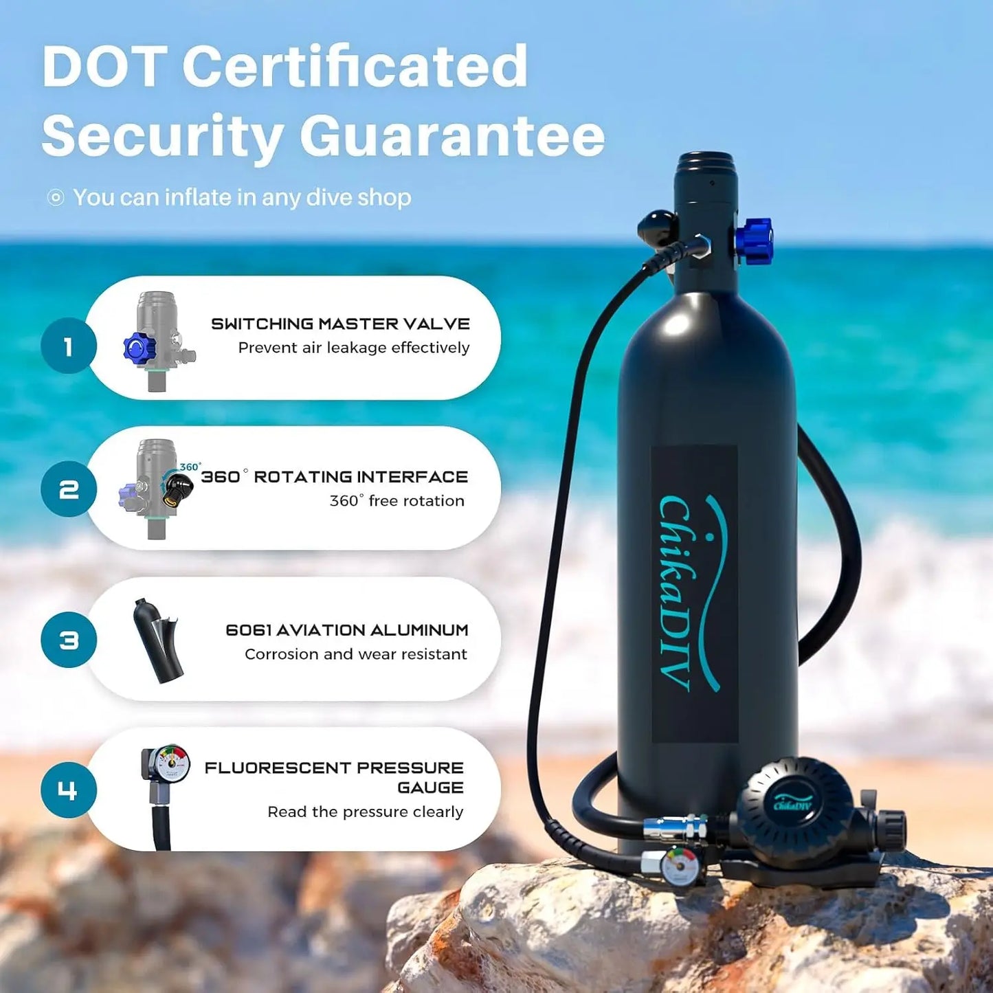 Portable Diving Kit for Adults - 1.9L Mini Scuba Tank Pony Bottle, Underwater Entertainment, Emergency Rescue Lung