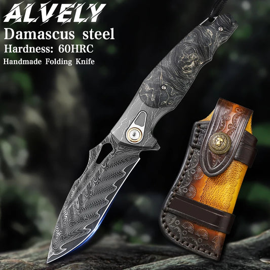 Faca dobrável para homem de alta qualidade, canivete de aço de Damasco, EDC Camping Hunting, Faca de aventura de alpinismo