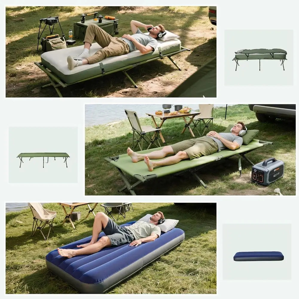 Camping Tent Cot, 6-in-1 olding Tent Cot Combo with Mattr, Pillow, Sleng Bag, Bed Cover, Roller Carrying Bag, O Ground Travel Ca