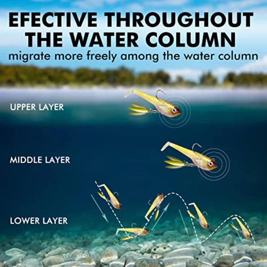Shadtale Easy Catch Soft Fishing Lures with BKK Hooks - Trembly Sinking and Vibrating Swim for More Bites Pre-Rigged Swimbaits
