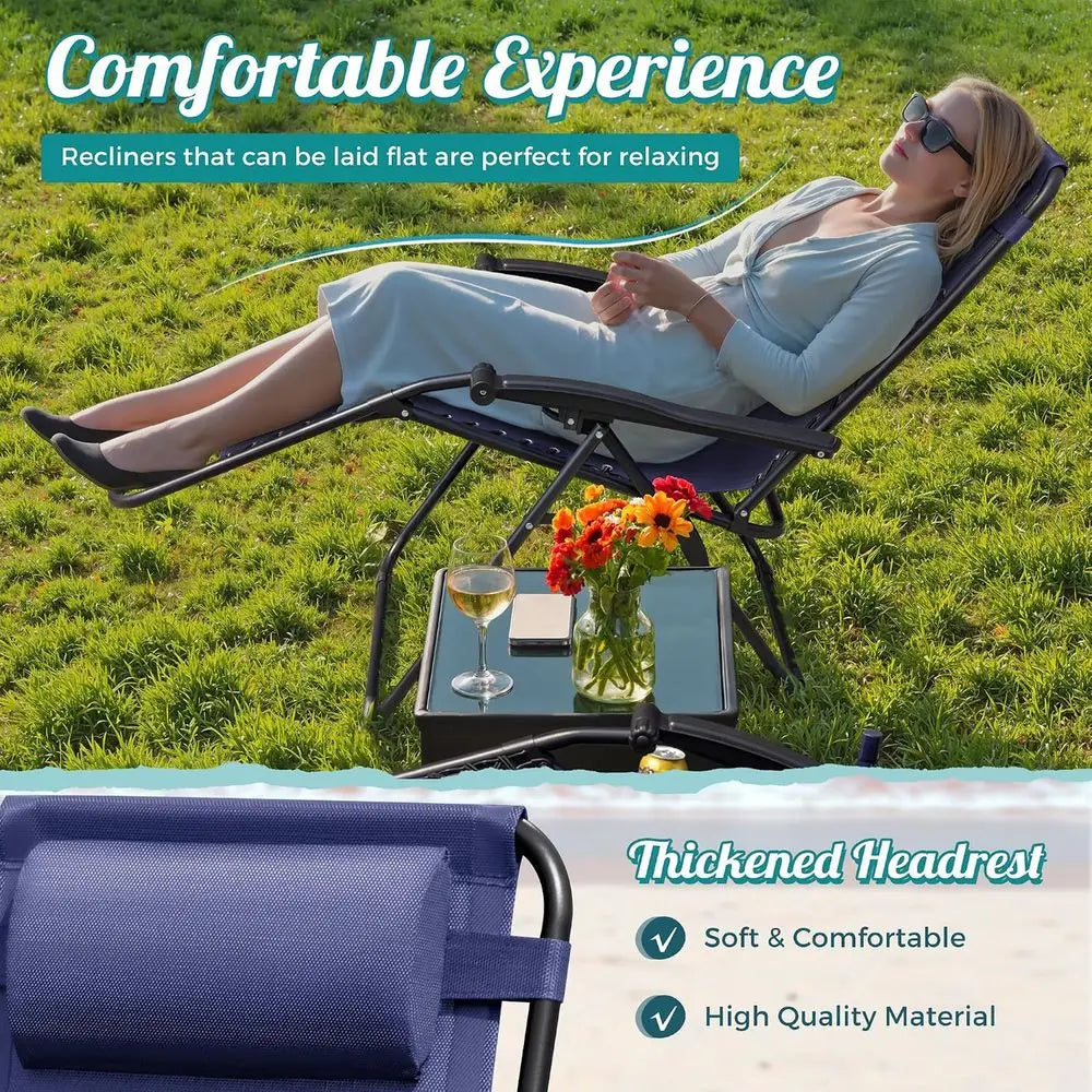 Zero Gravity Chair Patio olding Lawn Outdoor Lounge Gravity Camp Reclining Lounge Chair with Cup Holder Pillows or Poolside Back