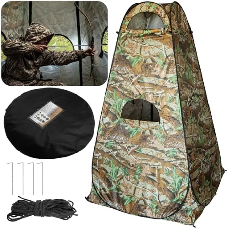 Hunting Blind - 75''x47''x47'' 1-Person Ground Blind with Zipper Windows, Portable Camouflage Tent for Outdoor Deer Hunting