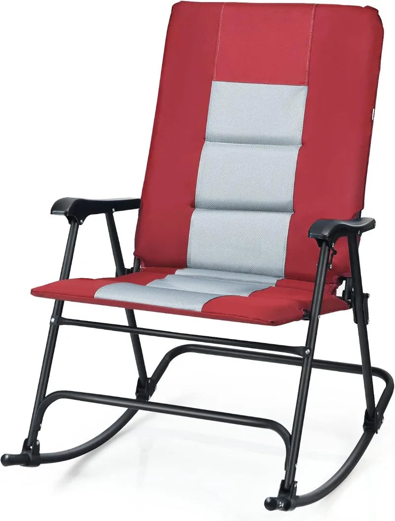 DORTALA Foldable Rocking Chair, Oversized Camping Rocking Chair w/High Back, Padded Folding Lawn Chair, Support 350 lbs,Portable