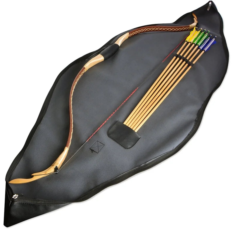 Archery Traditional Bow Bag 60inch Soft Leather Carry Case for Recurve Longbow Hunting Shooting Target Practice