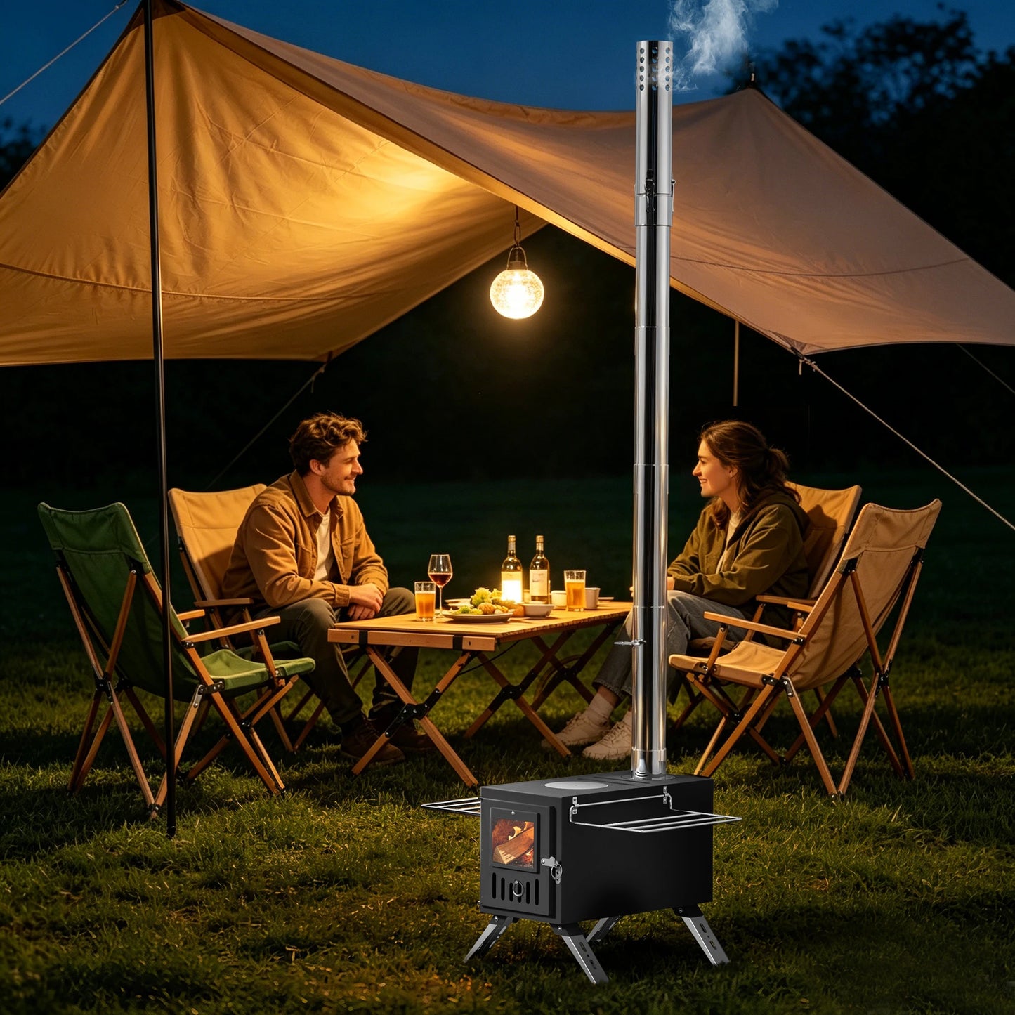 Hot Tent Stove,UNHO Wood Burning Stove,Small Wood Stove with 6 Stainless Chimney Pipes for Outdoor Heating & Cooking, Ice Fishing, Hunting ， Outdoor Camp Firewood Stove Portable Stove for Multifunctional Firewood Burner wit