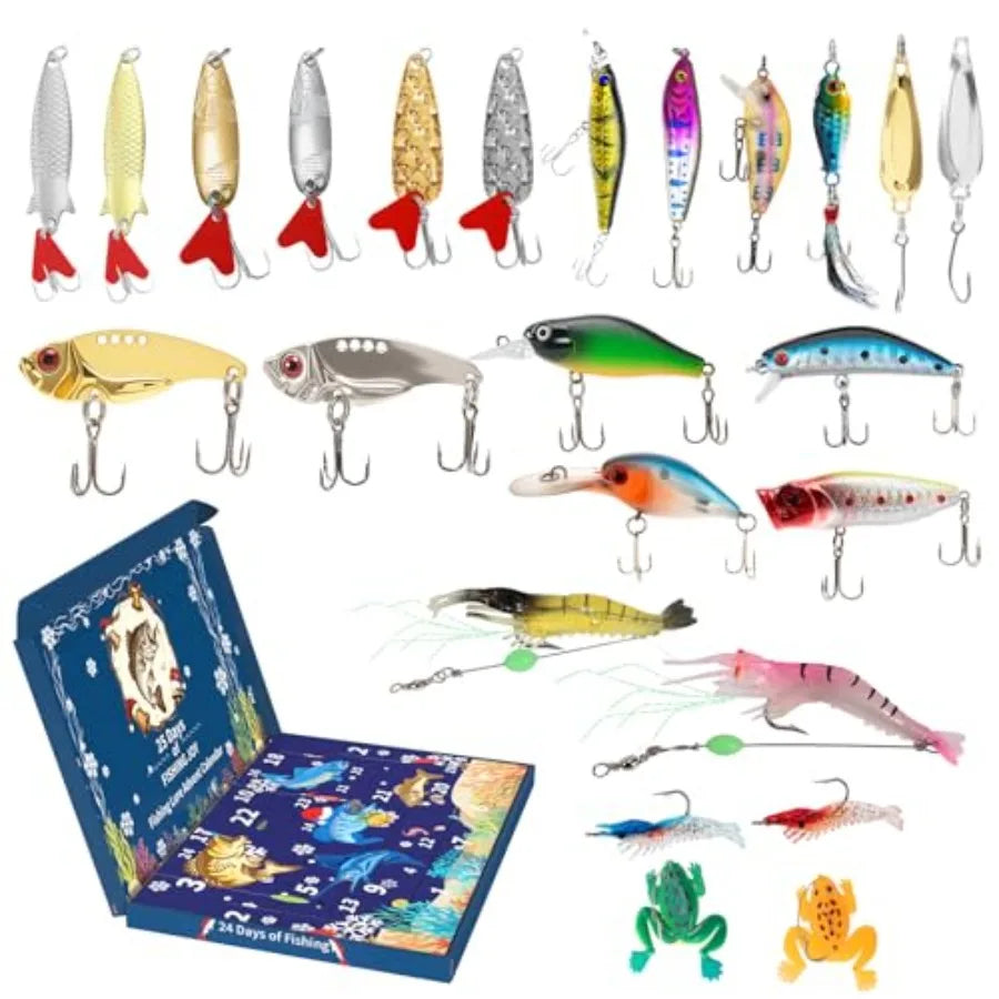 24-Piece Fishing Lure Kit Tackle Box Set - Premium Bass Lures Variety Pack with Poppers, Minnows, Frogs and Soft Baits - Freshw