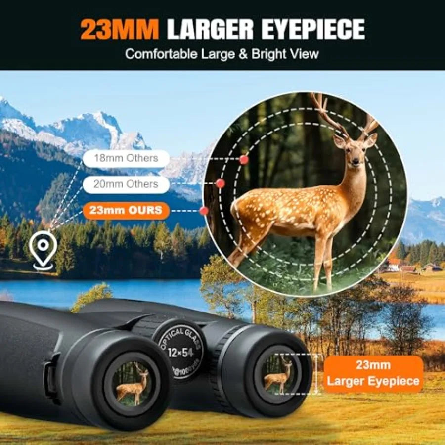 Bird watching, hiking, stargazing - BAK4 prism binoculars, black, high-powered 12x54 HD with clear low-light vision and waterpr
