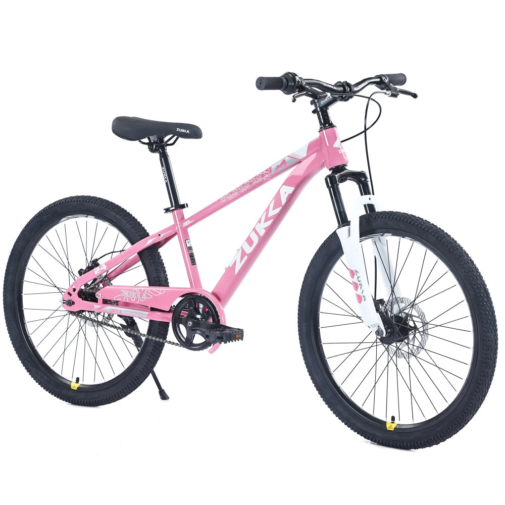 24 Inch Kids MTB Mountain Bike for Boys Girls Ages 9-12, Fit Height 56-66 Inches, Steel Frame Dual Disc Brake, Adjustable Seat Handlebar, Suspension Fork