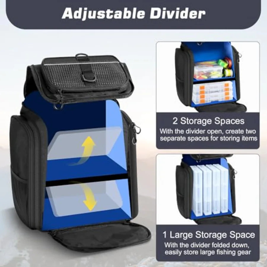 Fishing Backpack Bag, Large 40L Tackle Backpack with Rod Holders and Bait Binder Storage Fishing Gear and Equipment for Hiking