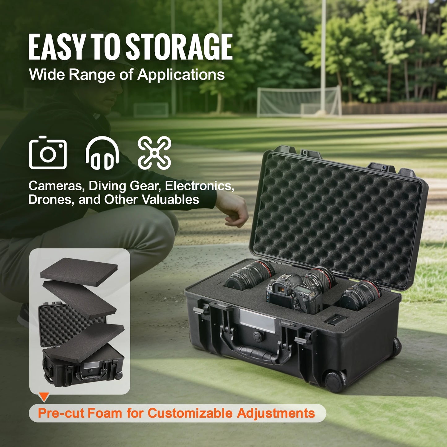 Weatherproof Hard Case HeavyDuty Protective Dry Box Case with Pre-cut Foam for Travel Hunting Military Tactical Cameras