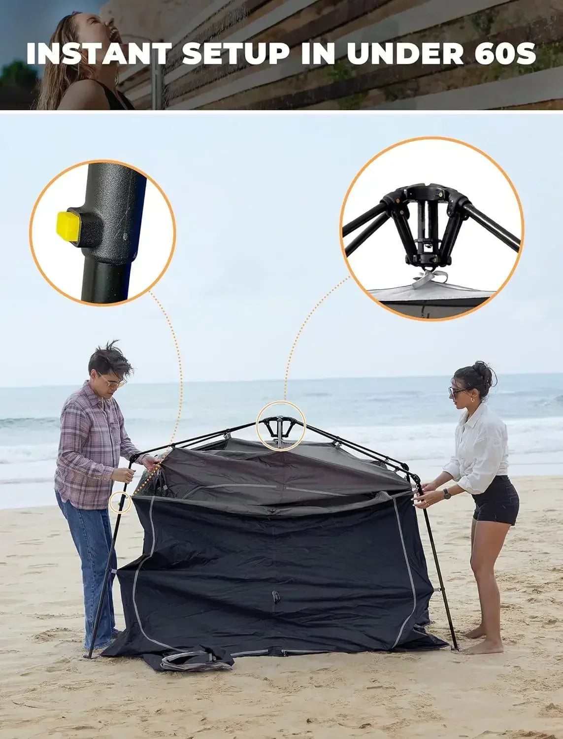 Instant Shower Tent, Portable Superior Stable Privacy Shelter, 2 Large Rooms Outdoor Toilet Tent with Floor for Beach, Camping &
