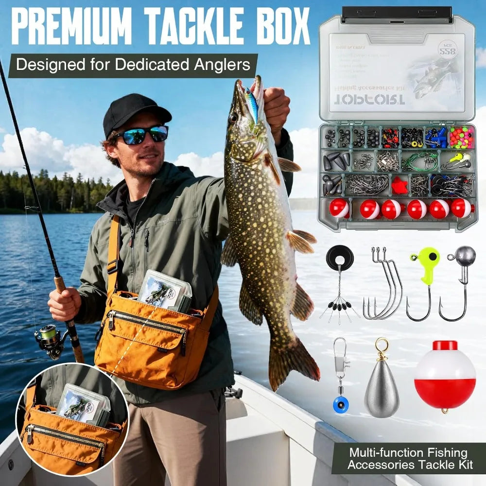 228-Piece Fishing Tackle Kit with Organized Box, Hooks, Weights, and Gear for Men