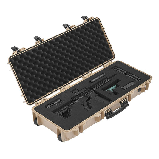 Hard Rifle Case Lockable Rifle Case with Pre-cut Foams Wheels IP67 Waterproof Pistol Storage Cases for Rifles Shotguns