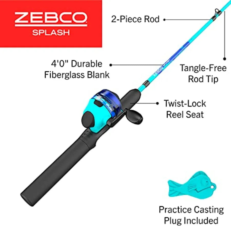 Splash Jr. Spincast Reel and Fishing Rod Combo, 4-Foot 2-Piece Fishing Pole, Right-Hand Retrieve, Pre-Spooled with 6-Pound Caju