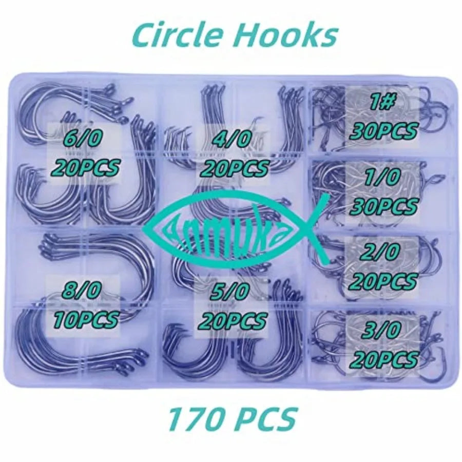 Circle Hooks Fishing Hooks 2X Strong 170PCS/Box 220PCS/Box Octopus Catfish Fish Bulk Fishing Hooks Set Saltwater Freshwater Gea