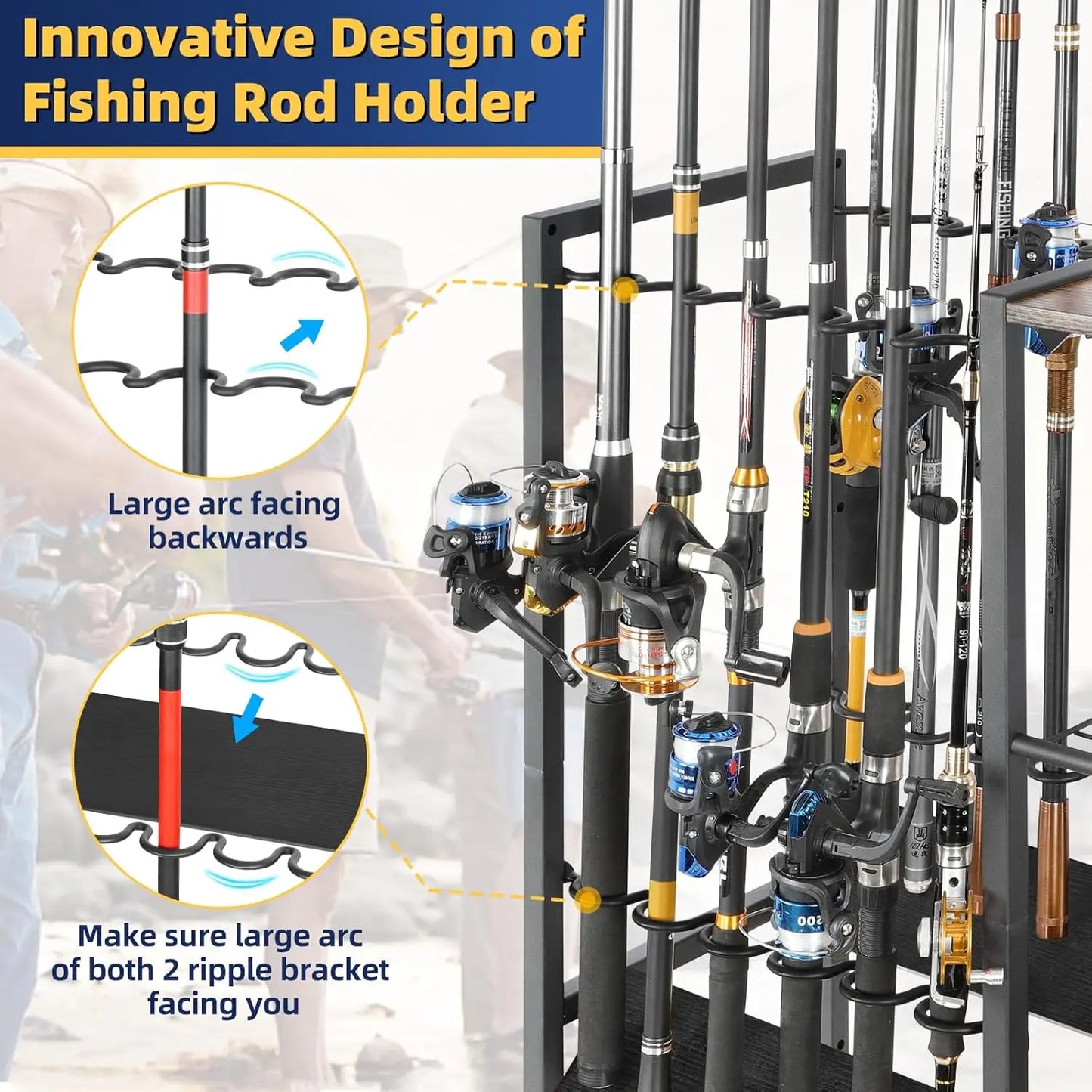 Rolling Fishing Rod Rack for Garage & Boat, Tackle Box & Reel Holder Cart, Easy Assembly Gear Management System