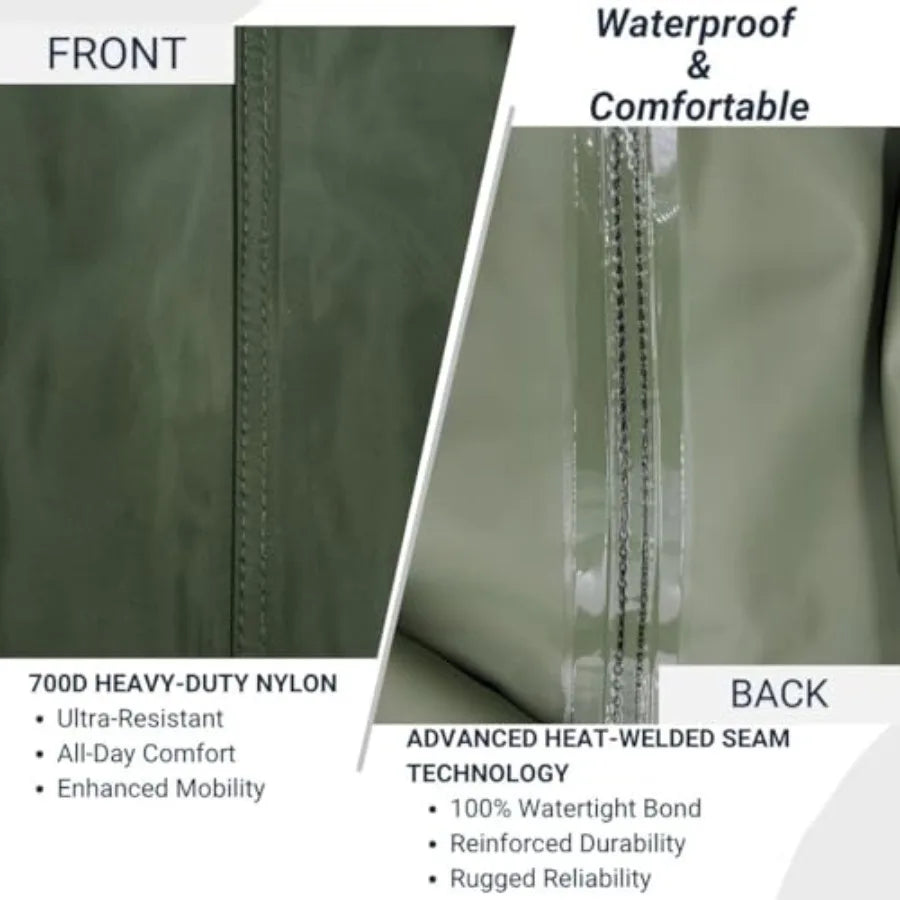Fishing waders with boots for men and women, 700D nylon/PVC waterproof material, black, reinforced knees and 2-inch elastic adj