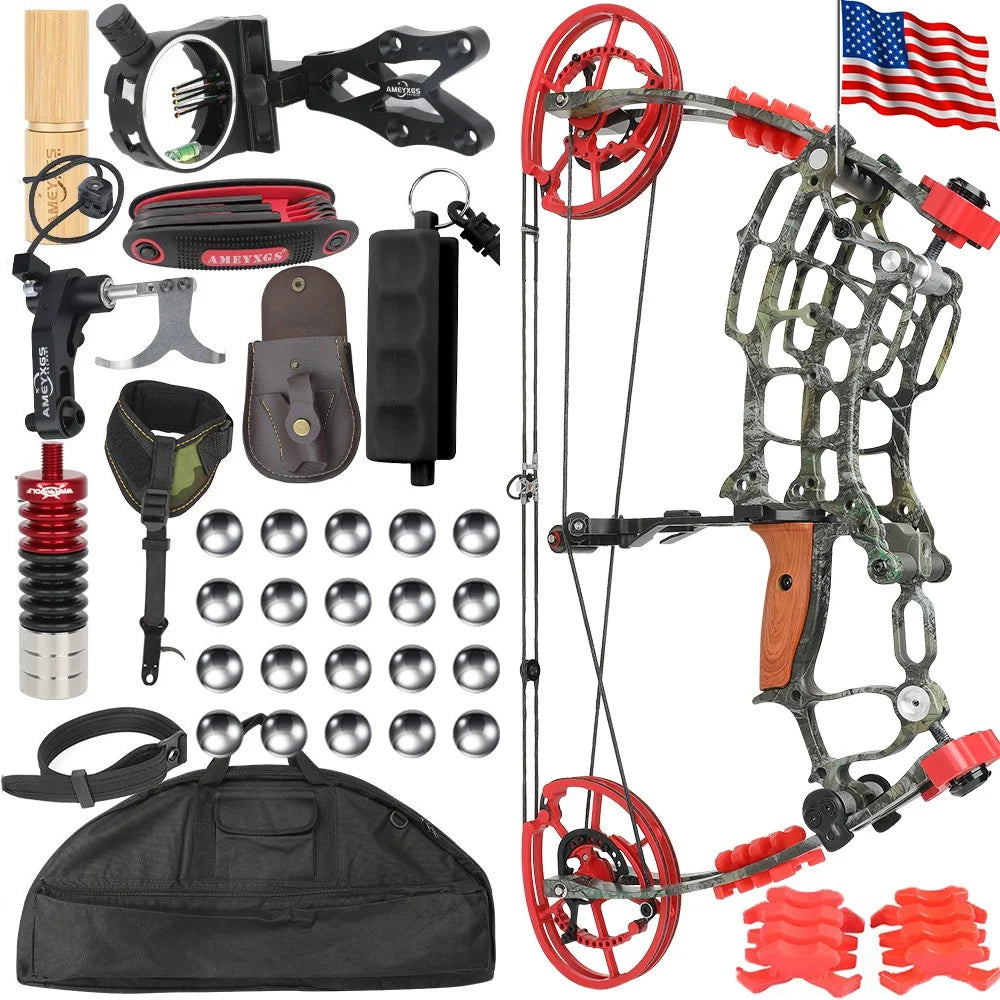 Compound Dual-use Bow 30-60lbs 19" Axle 420FPS 80% Let-off Right Hand for Hunting Steel Ball Shooting Target Practice
