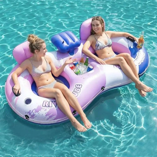 Heavy Duty Double River Tube for lakes beaches rivers pool use, PVC material, blue color, oversized 2-person inflatable float w